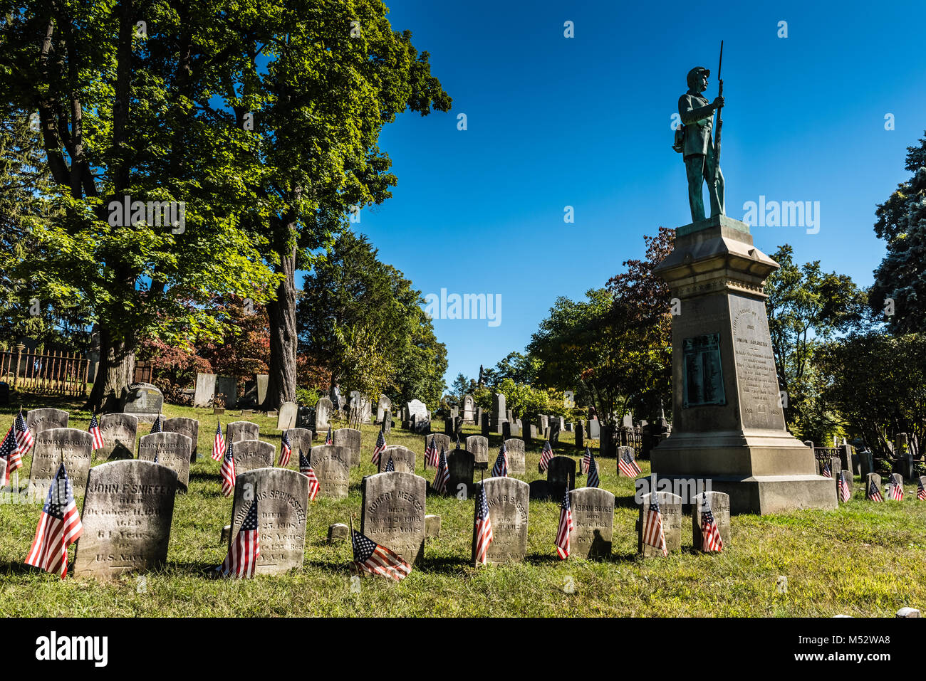 Sleepy Hollow Cemetery in Sleepy Hollow, New York, ist der Friedhof von zahlreichen berühmten Persönlichkeiten, darunter Washington Irving, dessen Geschichte' Die Legende von Stockfoto