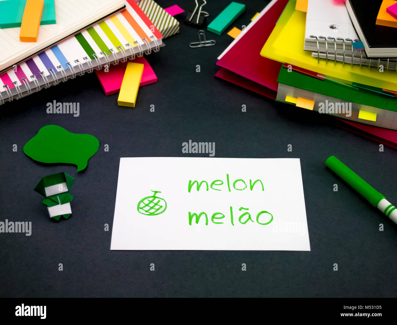 Neue Sprache machen Original Karteikarten zu lernen; Portugiesisch Stockfoto