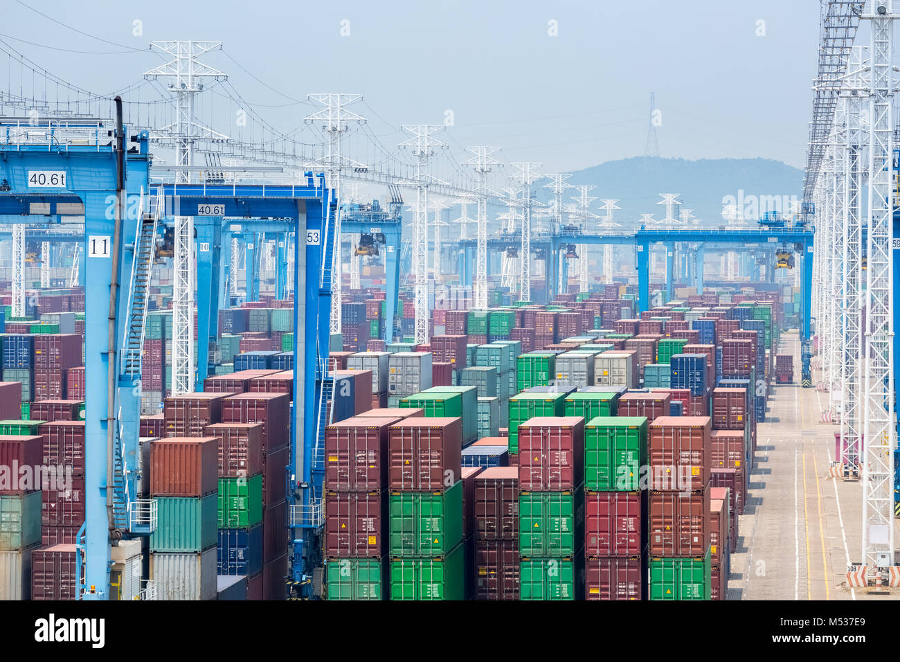 Container yards Stapel Stockfoto