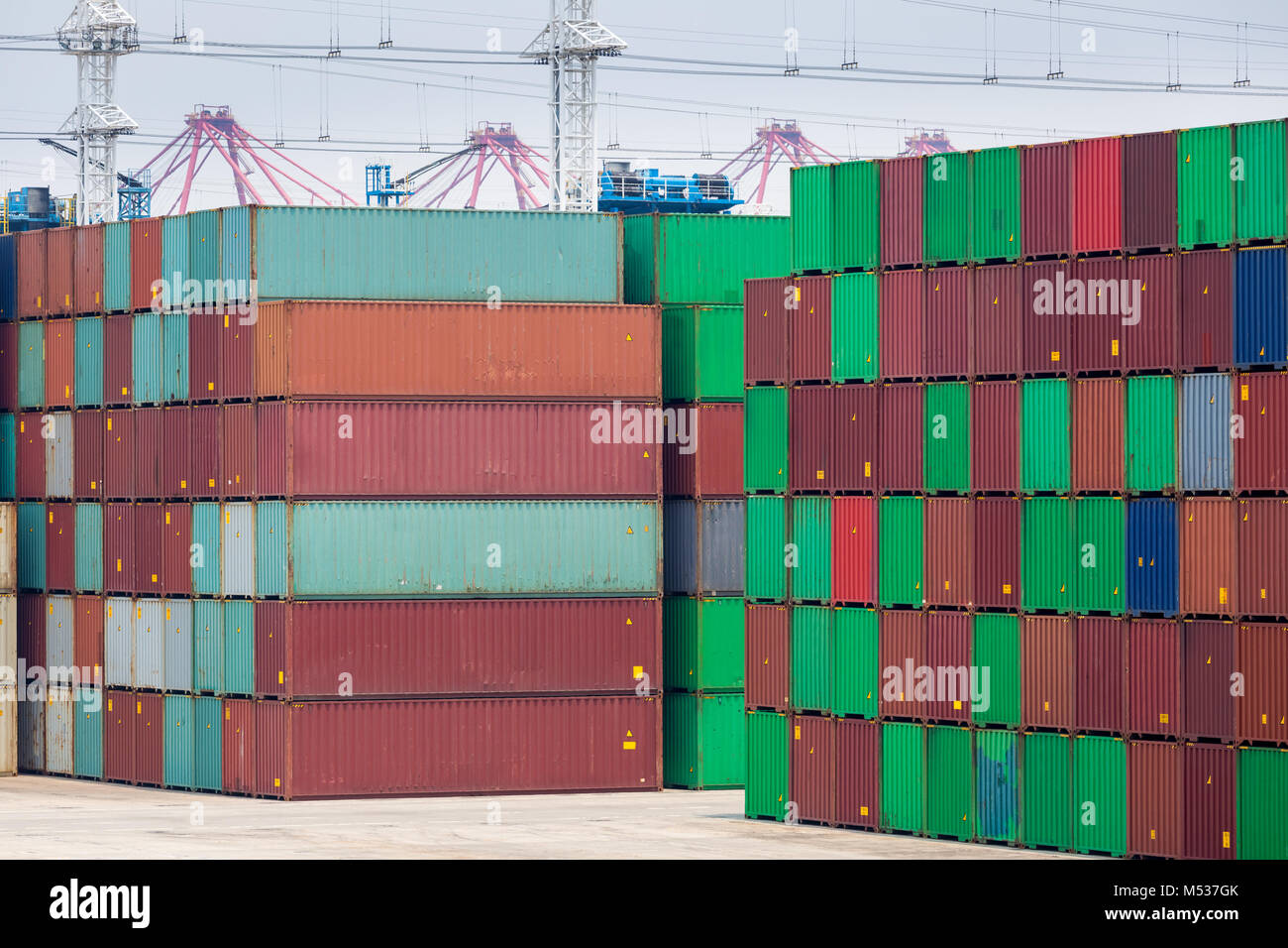 Container yards Stapel Stockfoto