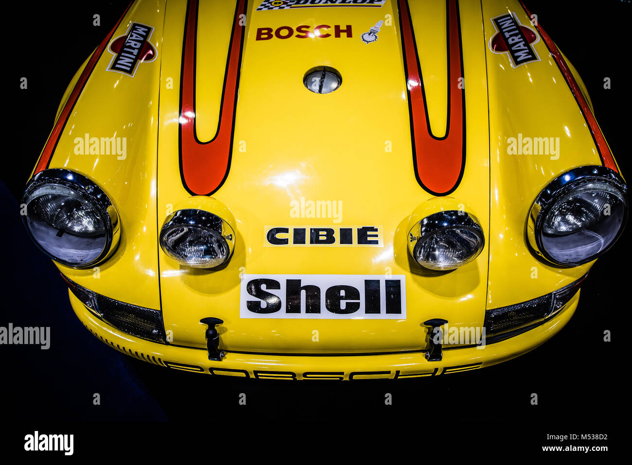 Historische Porsche 911, die auf der London Classic Car Show & Historic Motorsport internationalen Schau in ExCel Stockfoto