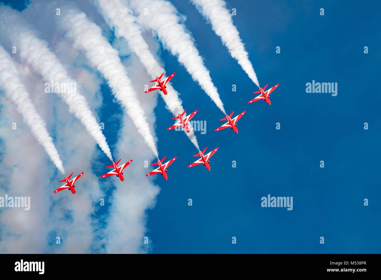 Die RAF Red Arrows Kunstflugstaffel der Britischen Luftwaffe Stockfoto