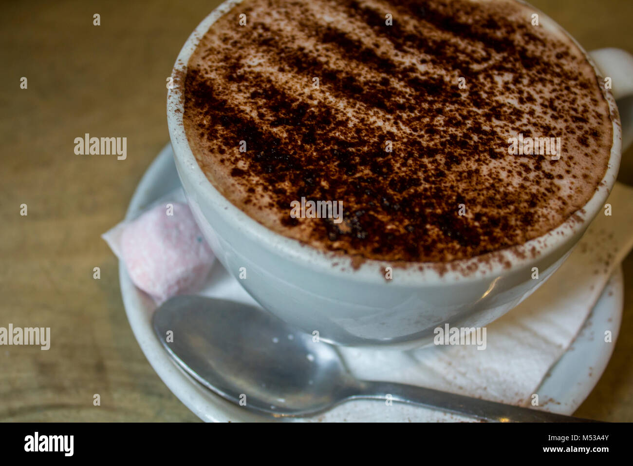 Tasse mit heißer Schokolade und ein Marshmallow Stockfoto