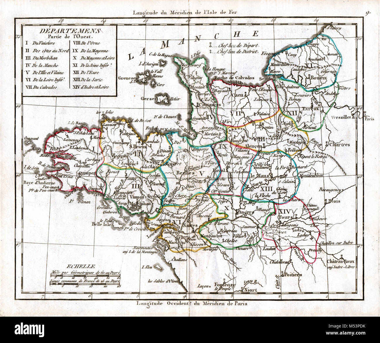 1830 Delamarche Atlas Karte Frankreich Bretagne Stockfoto