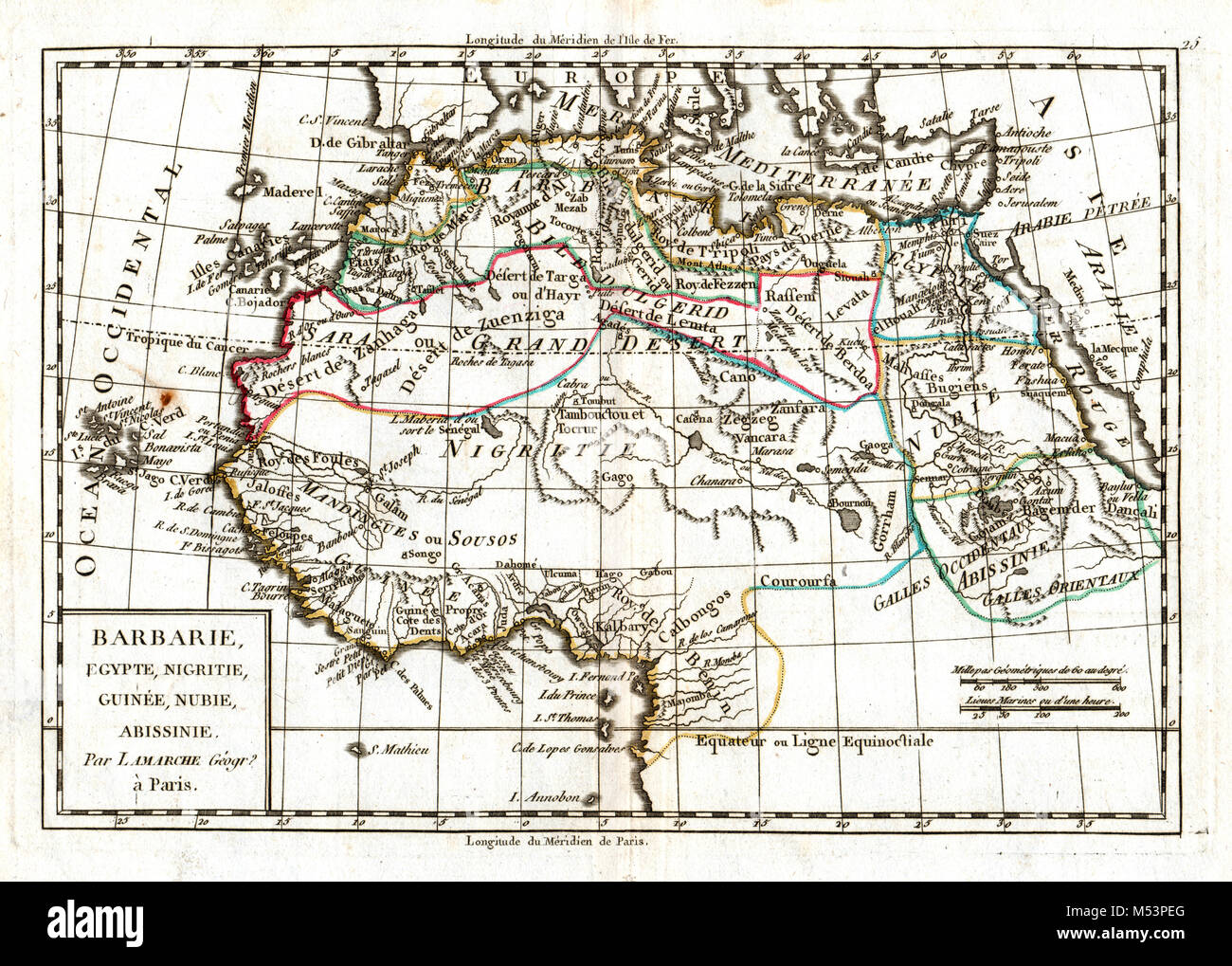 1830 Delamarche Atlas Karte - Nord Afrika - Marokko Sahara Guinea Ägypten Stockfoto