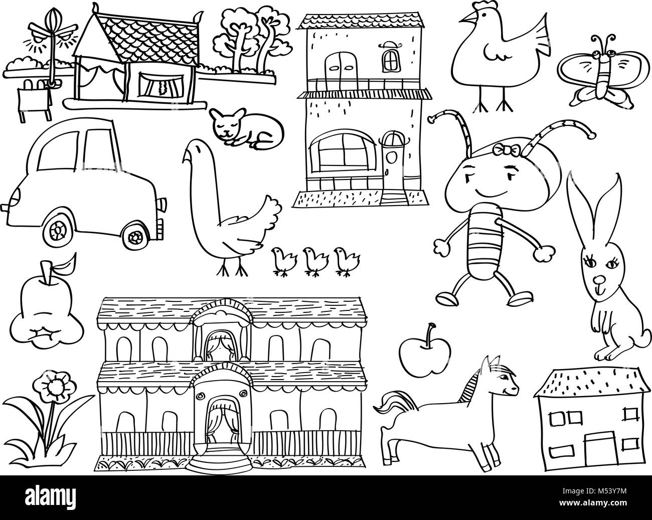 Cartoon Doodle Kinder, Hand zeichnen Vektor Stockfoto