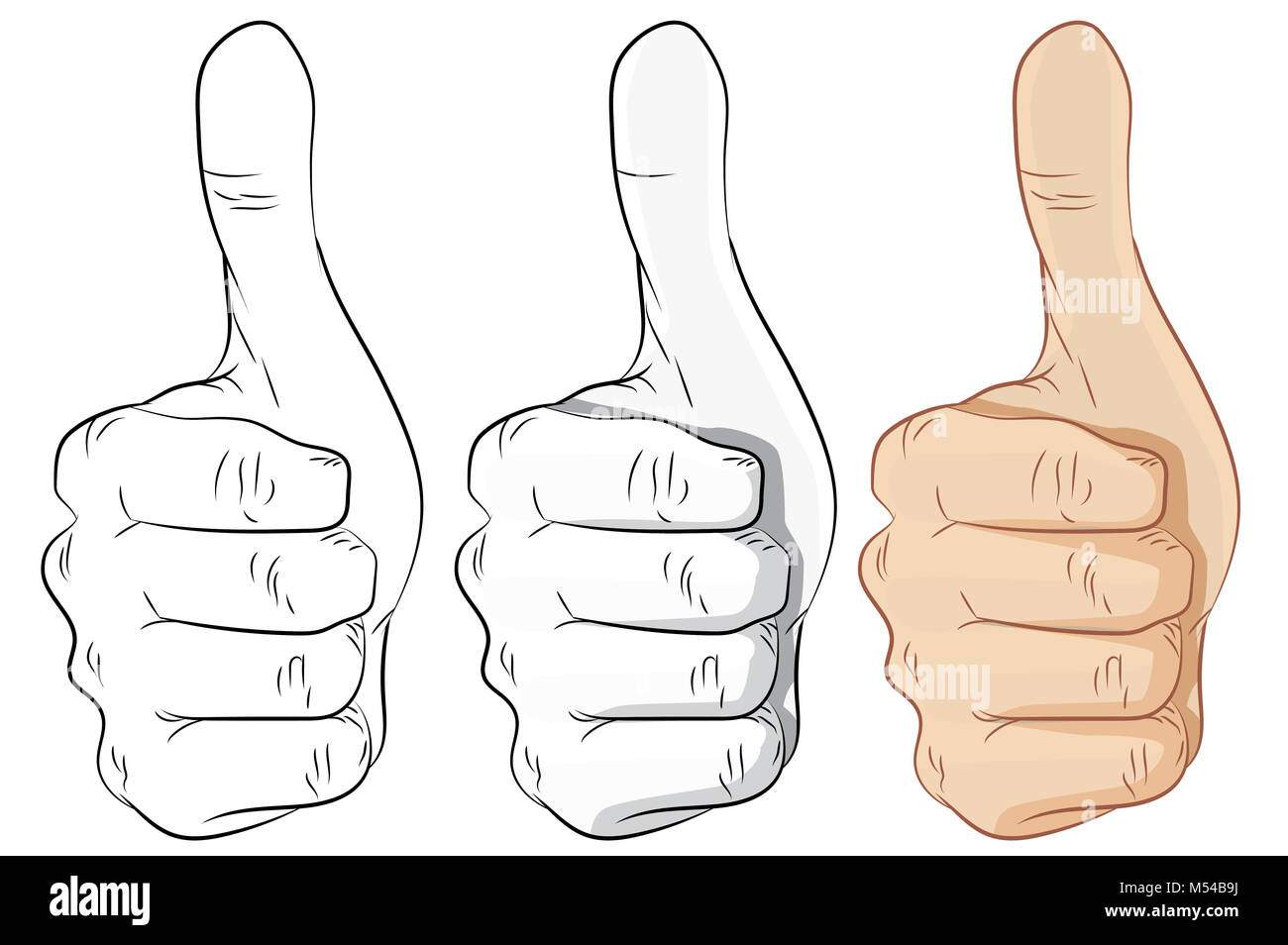 Händen Daumen hoch, Outline, grau und bunt - Vector Illustration Stockfoto