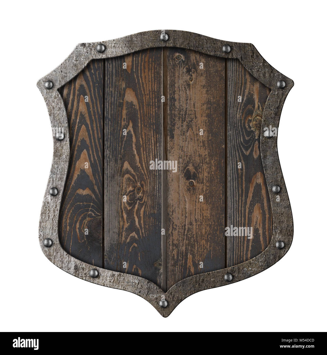 Holz- mittelalterliche heraldischen Schild isoliert 3 Abbildung d Stockfoto