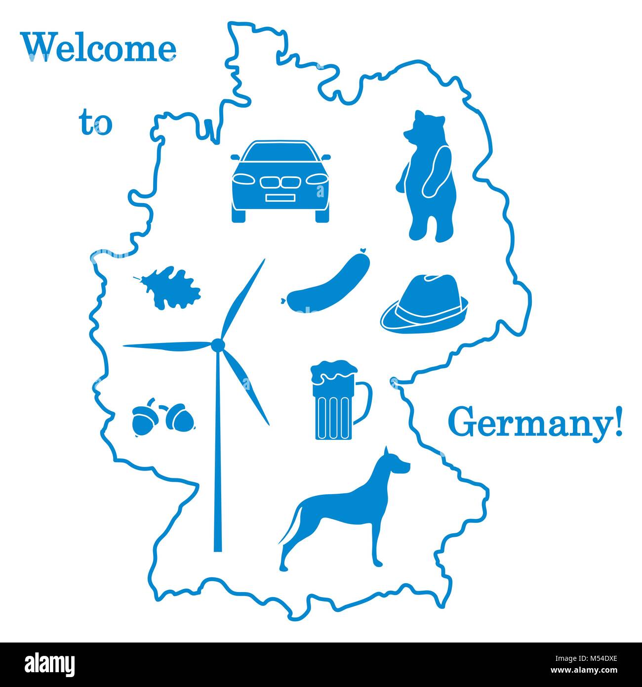 Vector Illustration mit verschiedenen Symbolen in Deutschland. Reisen und Freizeit. Design für Banner, Poster oder Drucken. Stock Vektor