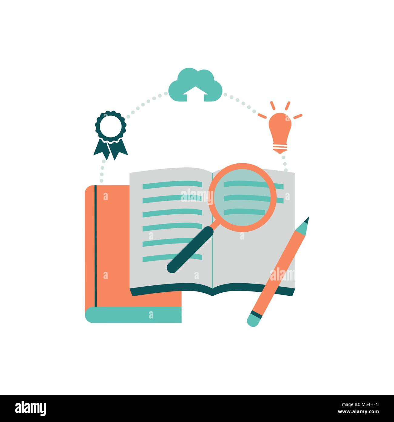 Offenes Buch und Lupe: Lernen und Bildung Konzept Stock Vektor