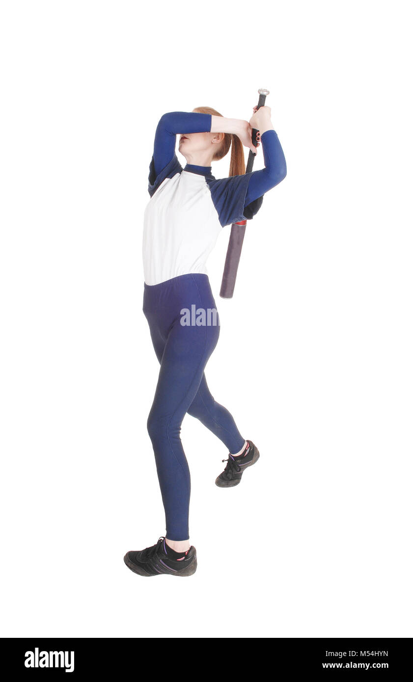 Frau schwingen ihre bat im Softball Stockfoto