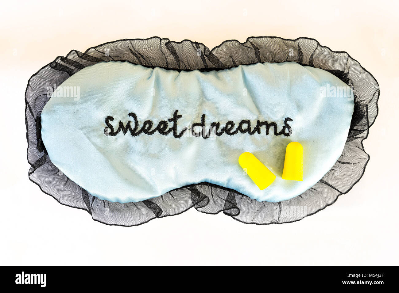 Schlafmaske auf weißem Sweet dreams Ohrstöpsel Stockfotografie - Alamy
