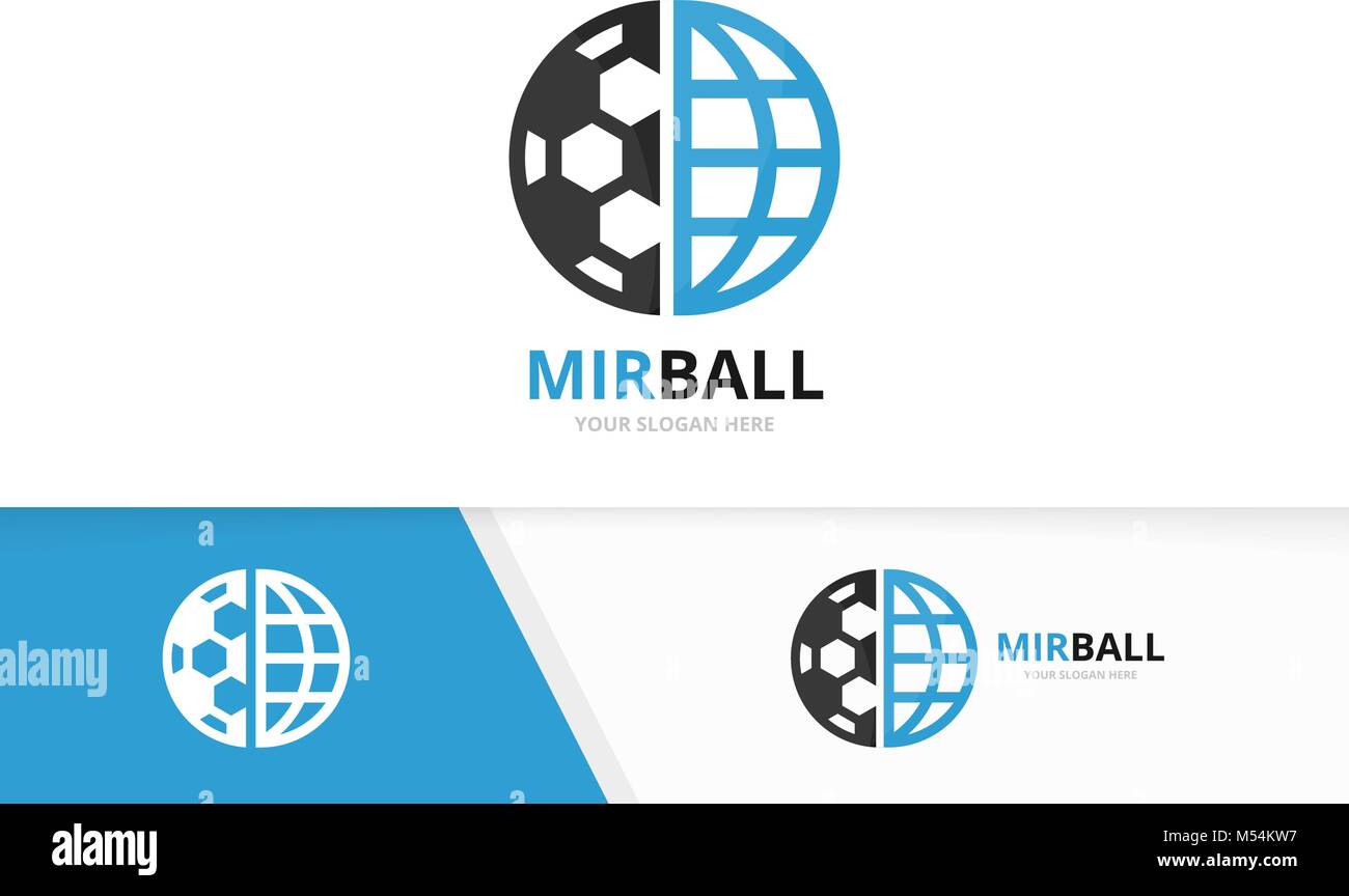 Vektor Fußball und Planeten logo Kombination. Ball und Welt Symbol oder Icon. Einzigartige Fußball und globe Logo Design Template. Stock Vektor