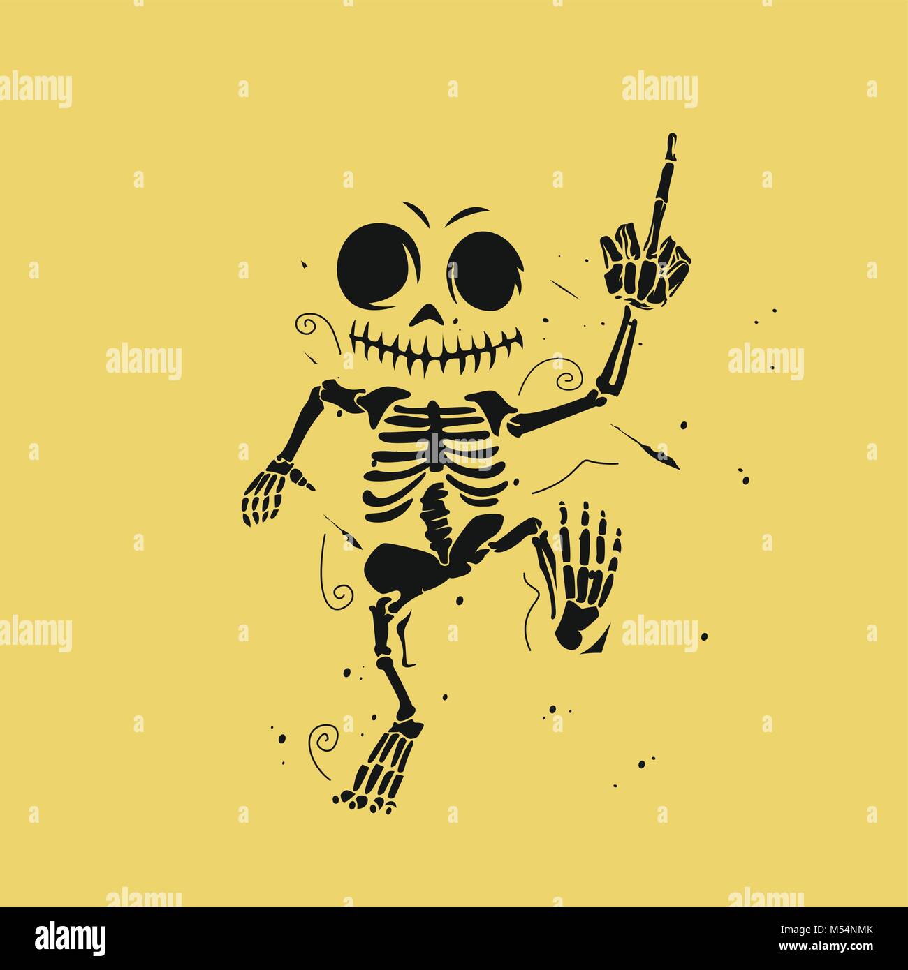 Menschliche Skelett tanzen auf goldenem Hintergrund Vector Illustration. Stock Vektor