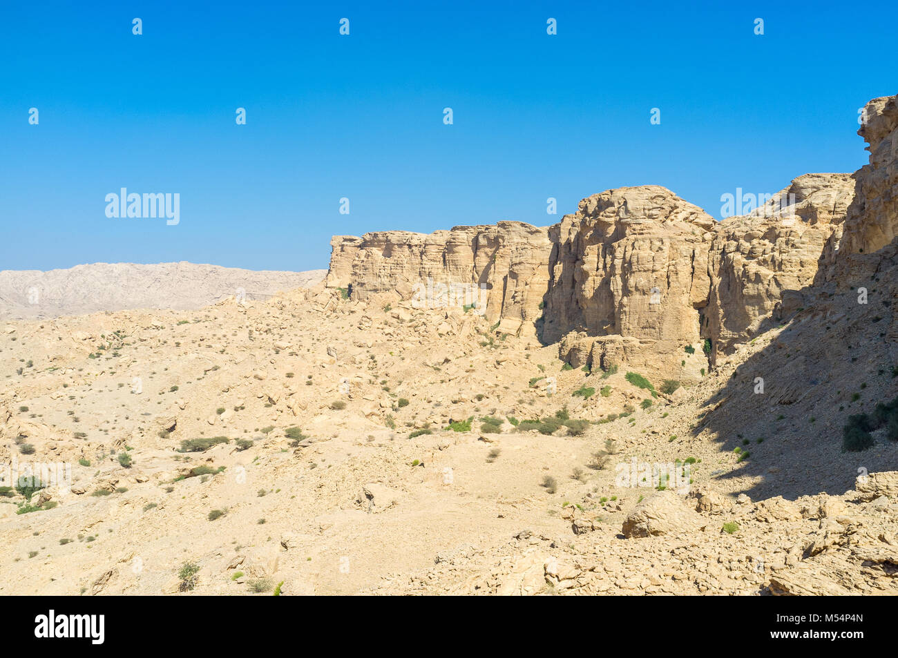 Jebel Qatar (bekannt als Hängende Gärten) in der Nähe von buraimi im Oman an der Grenze zu Al Ain und Abu Dhabi Stockfoto