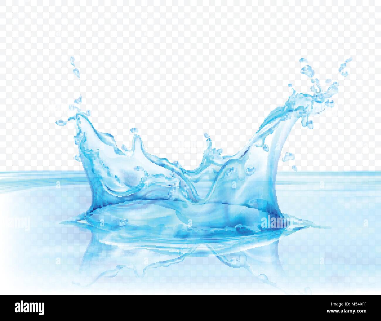 Durchscheinende Wasser spritzen auf Transparenten Hintergrund isoliert. Vector Illustration Stock Vektor