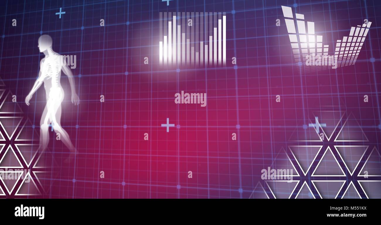 Menschliche Gesundheit und Fitness Schnittstelle und Grid Technologie Hintergrund Stockfoto