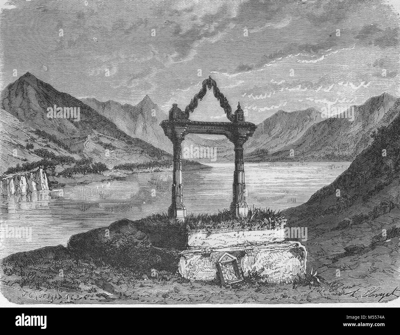 Indien. Rajput Grab auf burdi Talao Dam, antiken Drucken Stockfoto