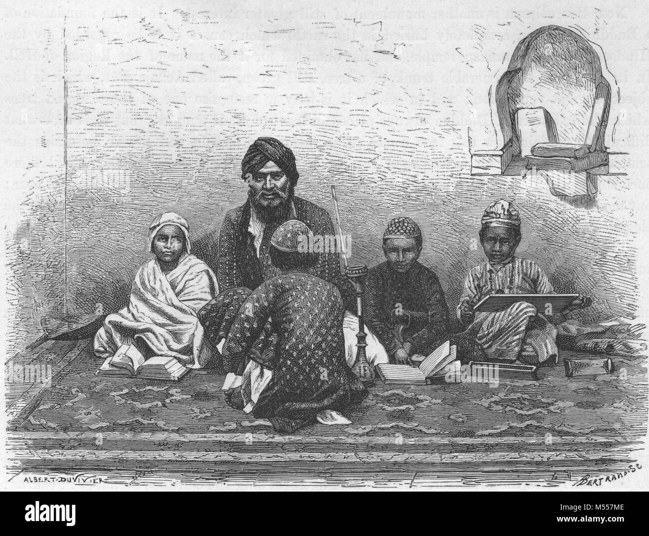 Indien. Mahometan Schule, Allahabad, antike Gravur 1878 Stockfoto