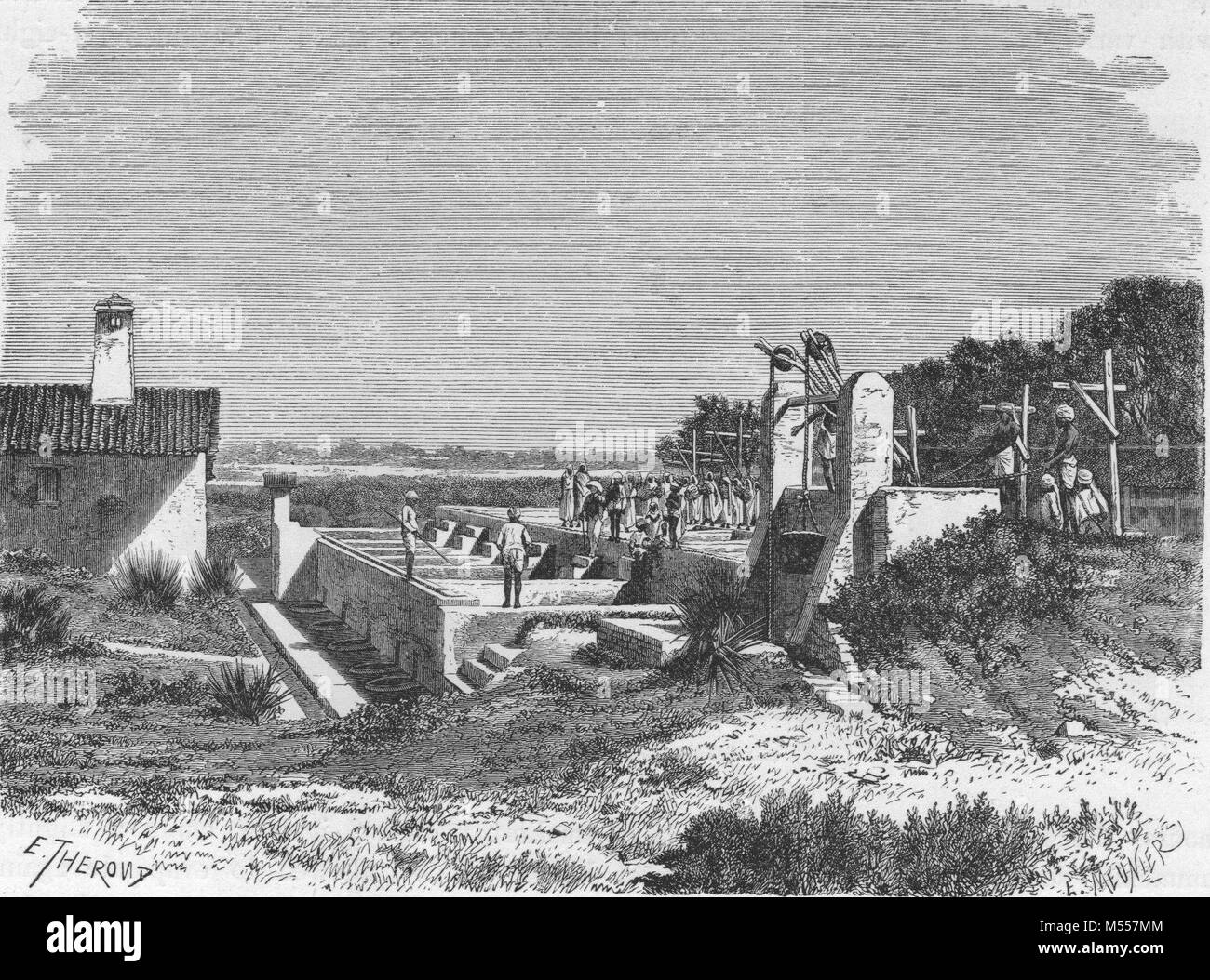 Indien. Indigo Fabrik, Allahabad, antike Gravur 1878 Stockfoto