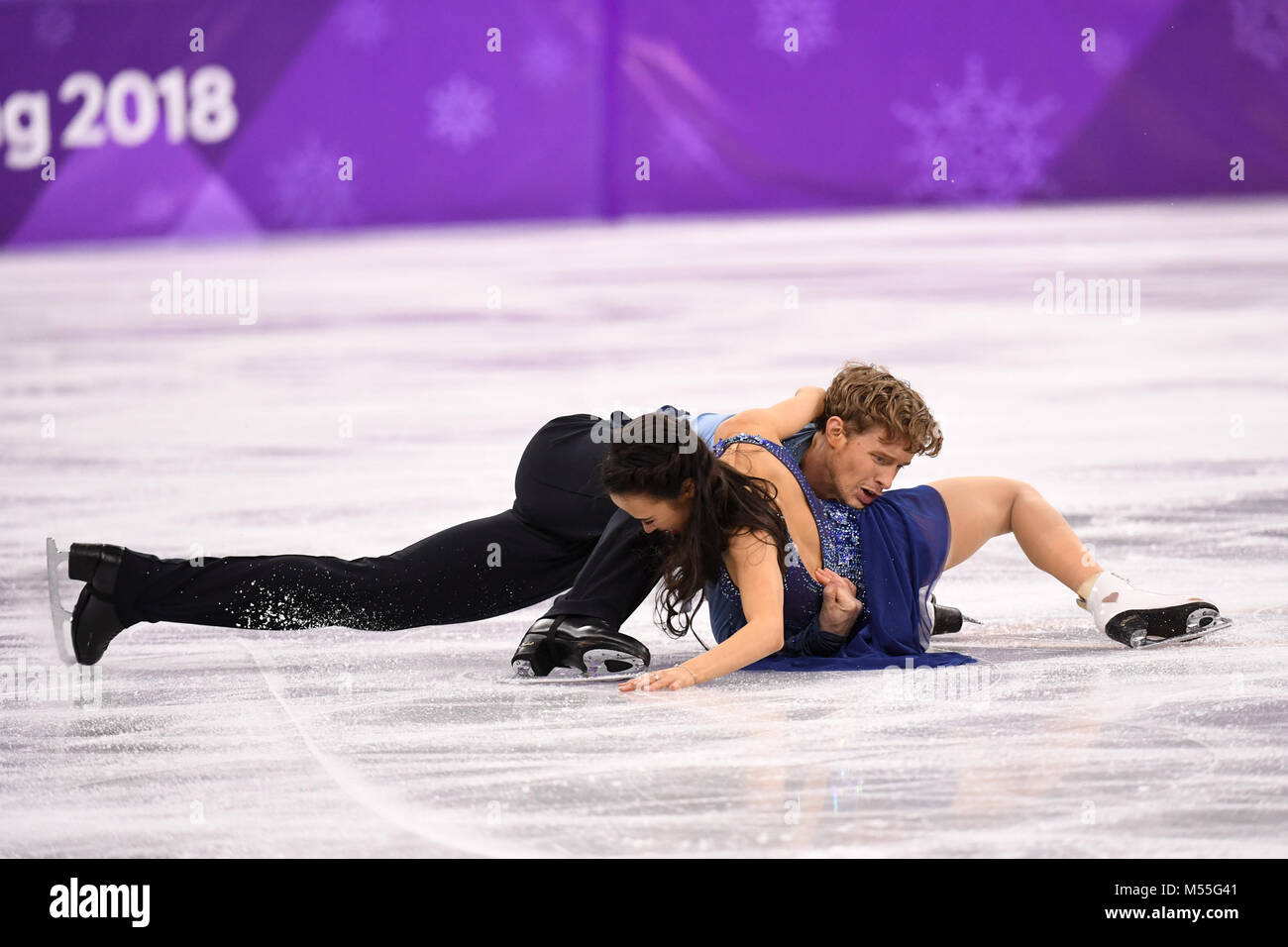 Pyeongchang, Südkorea. 20 Feb, 2018. Madison Keil (vorne) und Evan Bates der USA fallen während der Eiszeit Tanz freier Tanz Eiskunstlauf bei den Olympischen Winterspielen 2018 PyeongChang, in Tainan Ice Arena, Südkorea, Jan. 20, 2018. Madison Keil und Evan Bates bekam den 9. Platz von Ice Dance Event mit 175.58 Punkten insgesamt. Credit: Ju Huanzong/Xinhua/Alamy leben Nachrichten Stockfoto