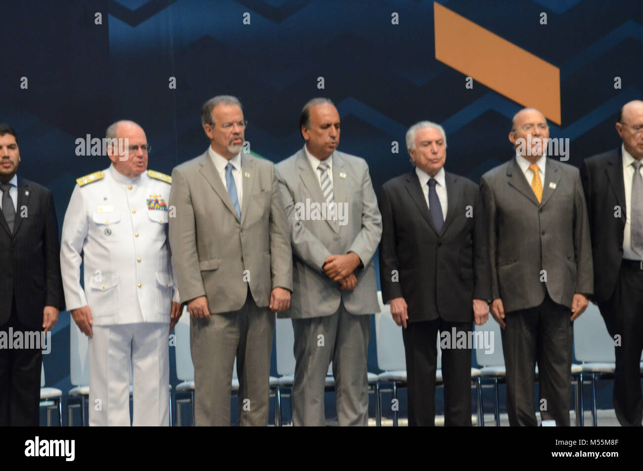 ITAGUAÍ, RJ - 20.02.2018: INICIO DE MONTAGEM DE SUBMARINO COM TEMER - Präsident der Republik Michel Temer, während die Erstmontage Zeremonie der Submarino S40 Klasse gehalten an der Naval Komplex von Itaguaí, RJ (Foto: Luiz Gomes/Fotoarena) Stockfoto