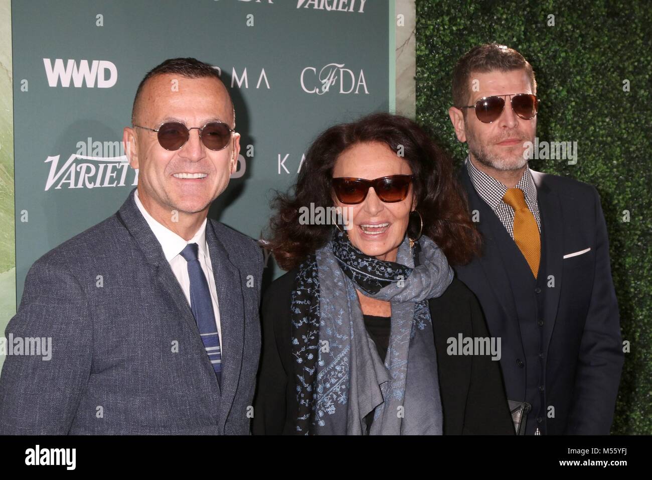 Los Angeles, CA, USA. 20 Feb, 2018. Steven Kolb, Diane Von Furstenberg, Nathan Jenden an einem öffentlichen Auftritt für die Start- und Landebahn auf dem Roten Teppich Initiative starten bewirtet durch CFDA, VAG und Vielfalt, Chateau Marmont, Los Angeles, CA 20. Februar 2018. Credit: Priscilla Grant/Everett Collection/Alamy leben Nachrichten Stockfoto