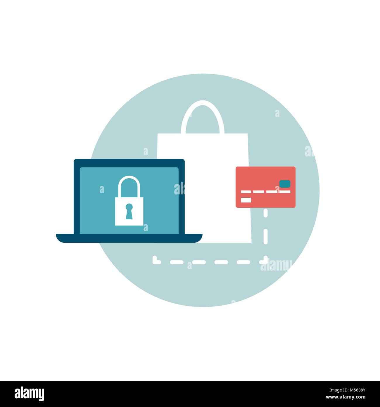 Sichere On-line-Einkaufen auf vertrauenswürdigen Websites mit einer Kreditkarte, Internet und Web Icon Stock Vektor