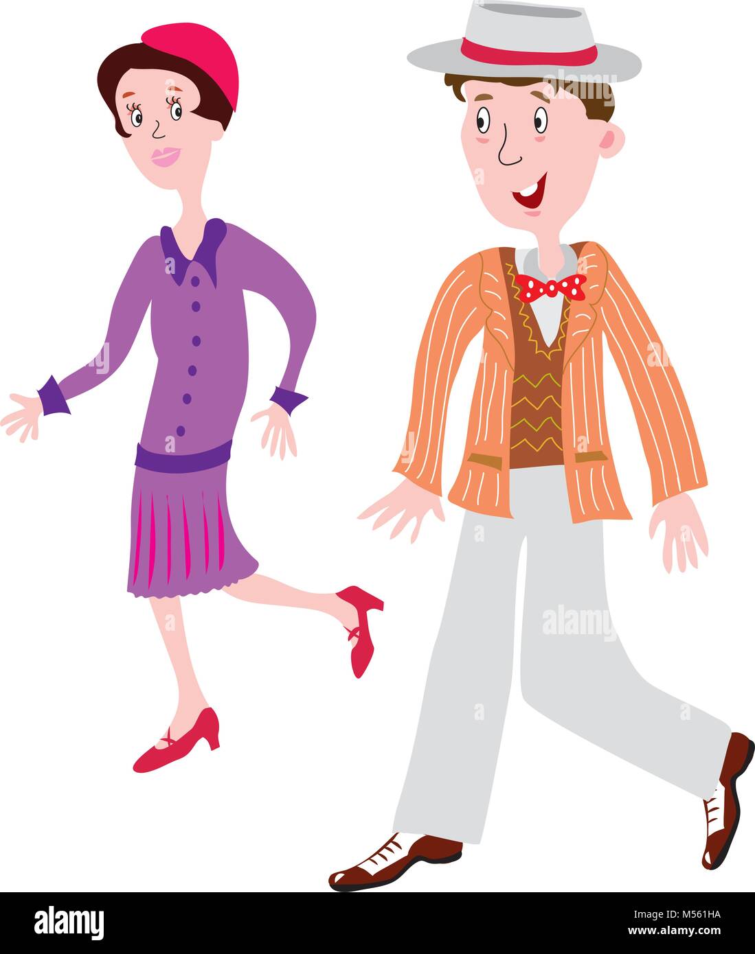 Cartoon Paar in die modische Kleidung der 1920s Stock Vektor