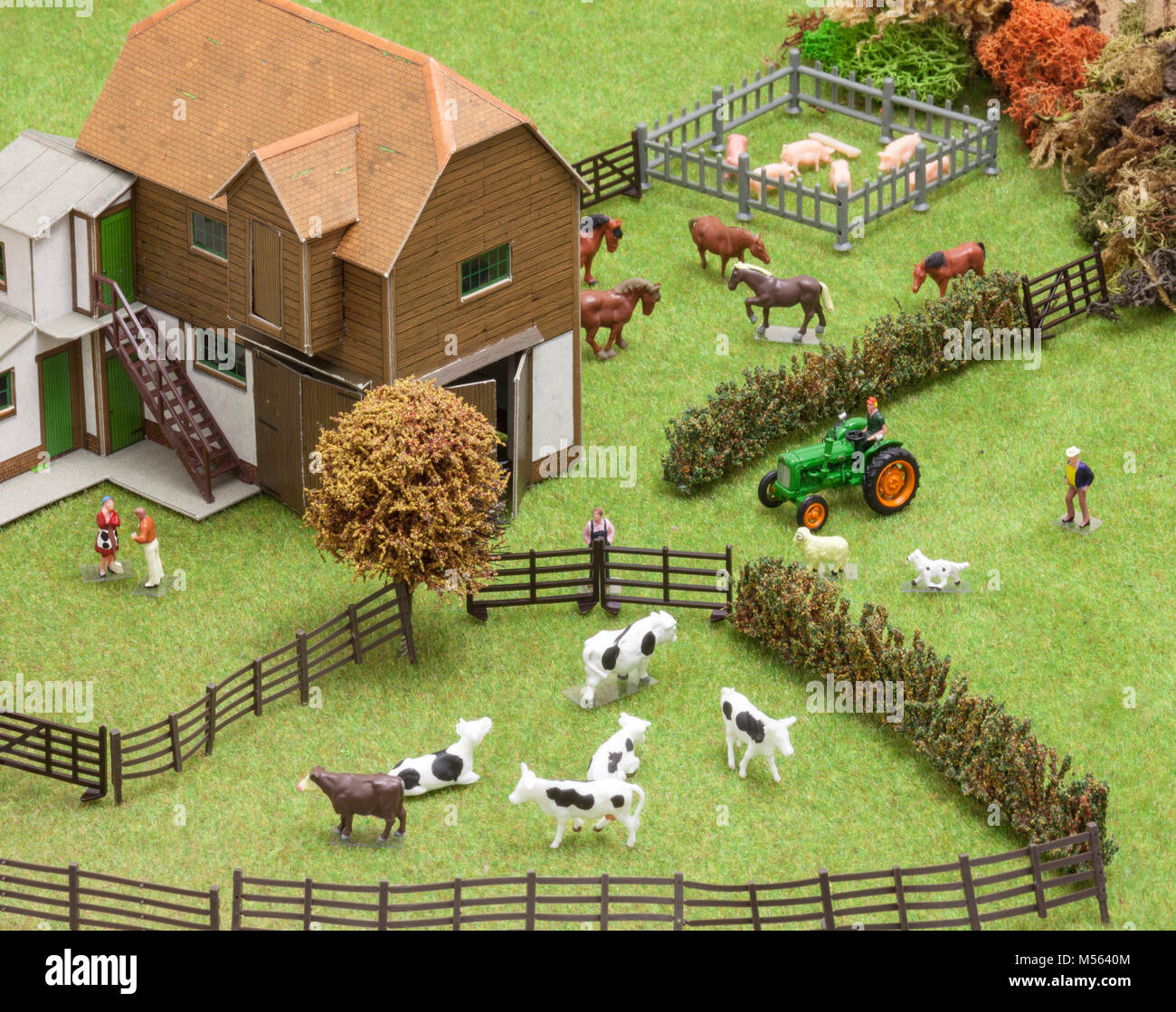 Modell Spielzeug Bauernhof Szene. Stockfoto