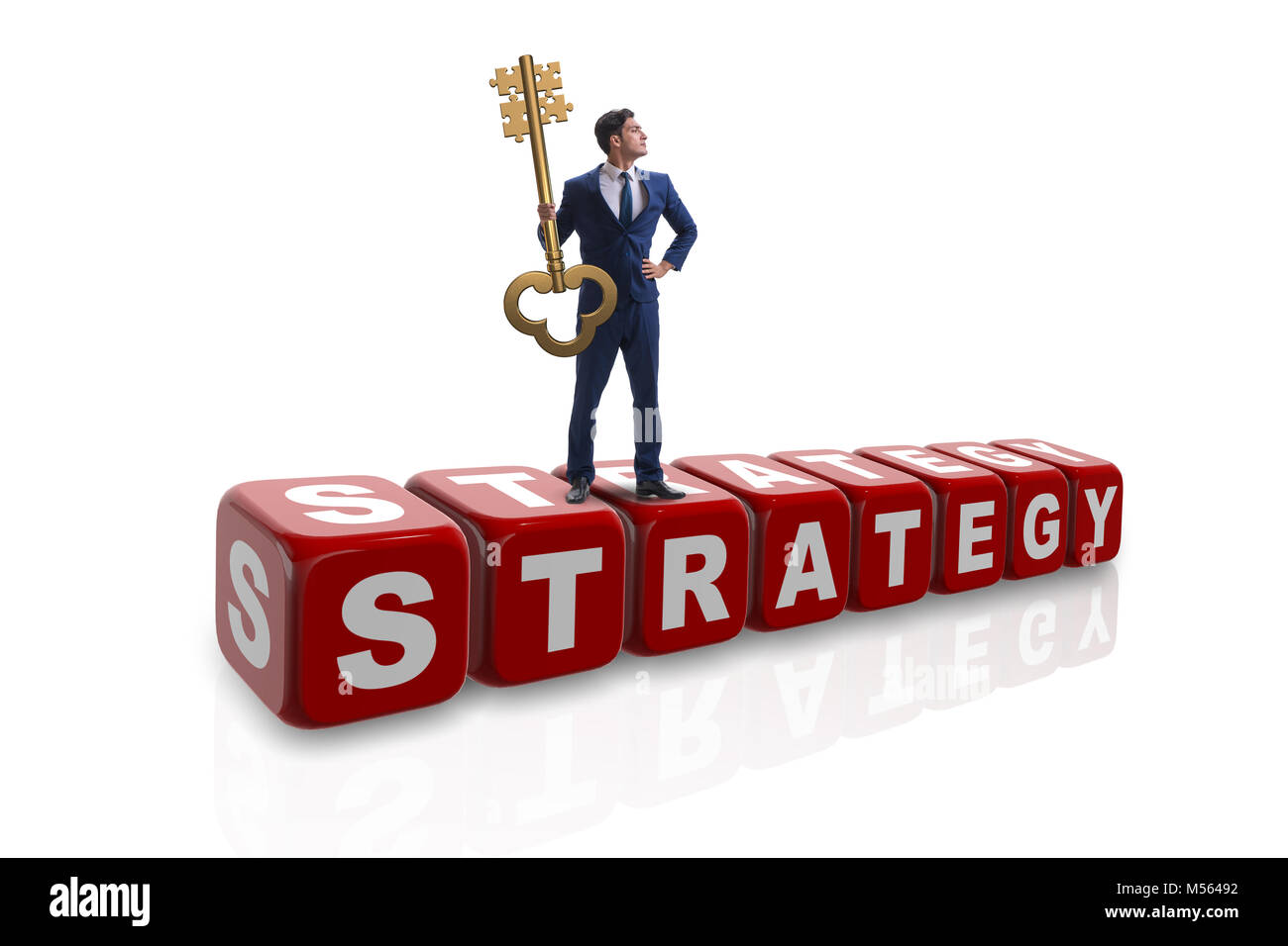 Geschäftsmann in Strategy Business Konzept mit Schlüssel Stockfoto