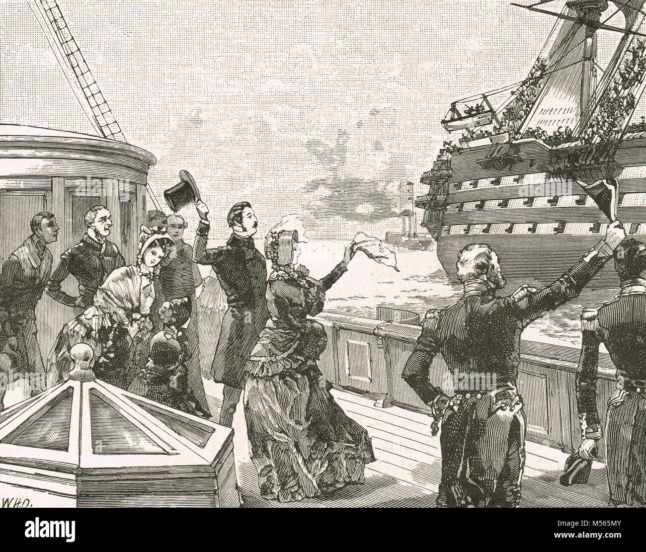 Queen Victoria winkende Abschied von HMS Duke of Wellington, 1854, Abreise für den Krimkrieg Stockfoto