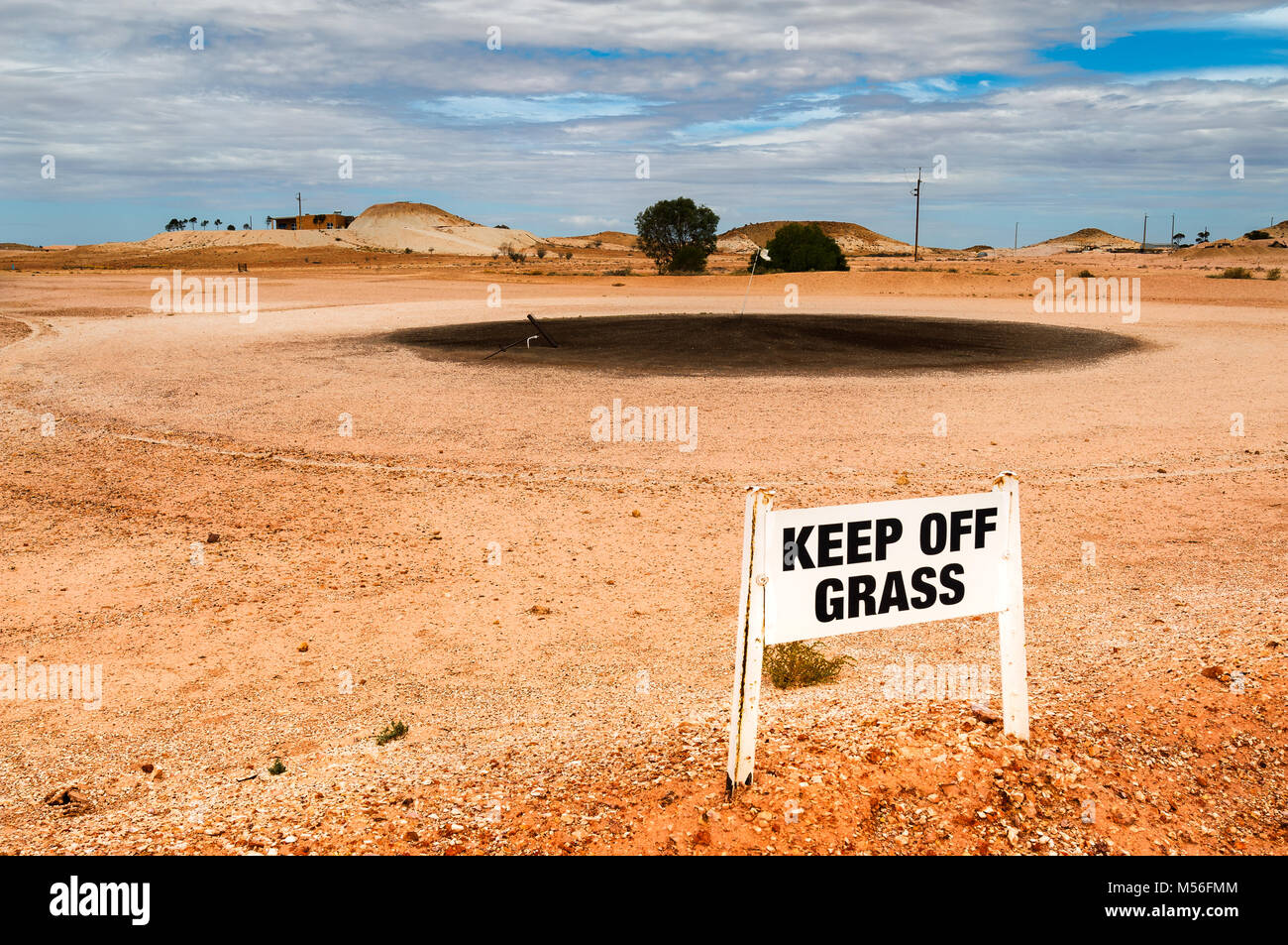 Golf in der Wüste Kurs in Coober Pedy. Stockfoto