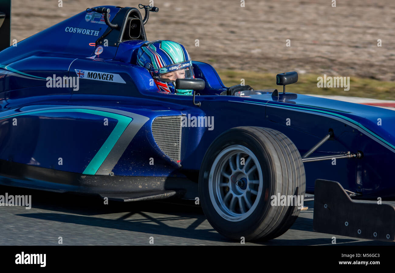 Billy Monger (#BillyWhizz) Prüfung in Oulton Park Circuit Feb 2018. Erste Sitzung seit seiner schrecklichen Unfall im Jahr 2017. Stockfoto