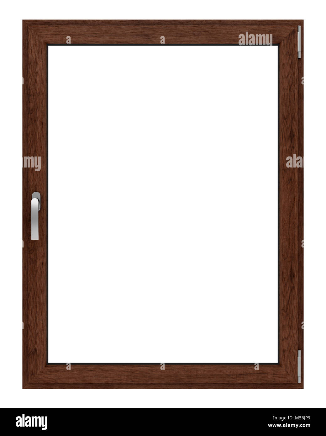 braune Holzfenster isoliert auf weißem Hintergrund Stockfoto
