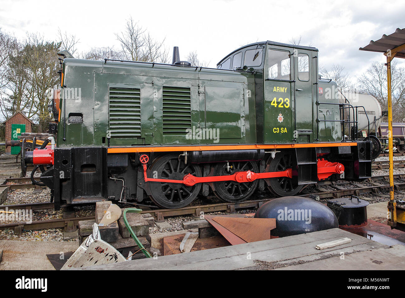 Eine der (20) Bilder in diesem Satz im Zusammenhang mit der externen Blick auf Relikte an der Buckinghamshire Railway Centre, Quainton. Eine Rangierlok ist hier gesehen. Stockfoto