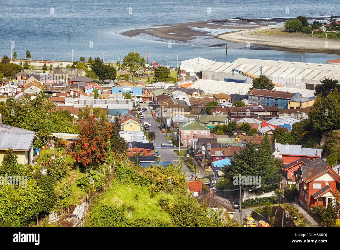 Allgemeine Ansicht der Hafenstadt Puerto Montt, Chile. Stockfoto