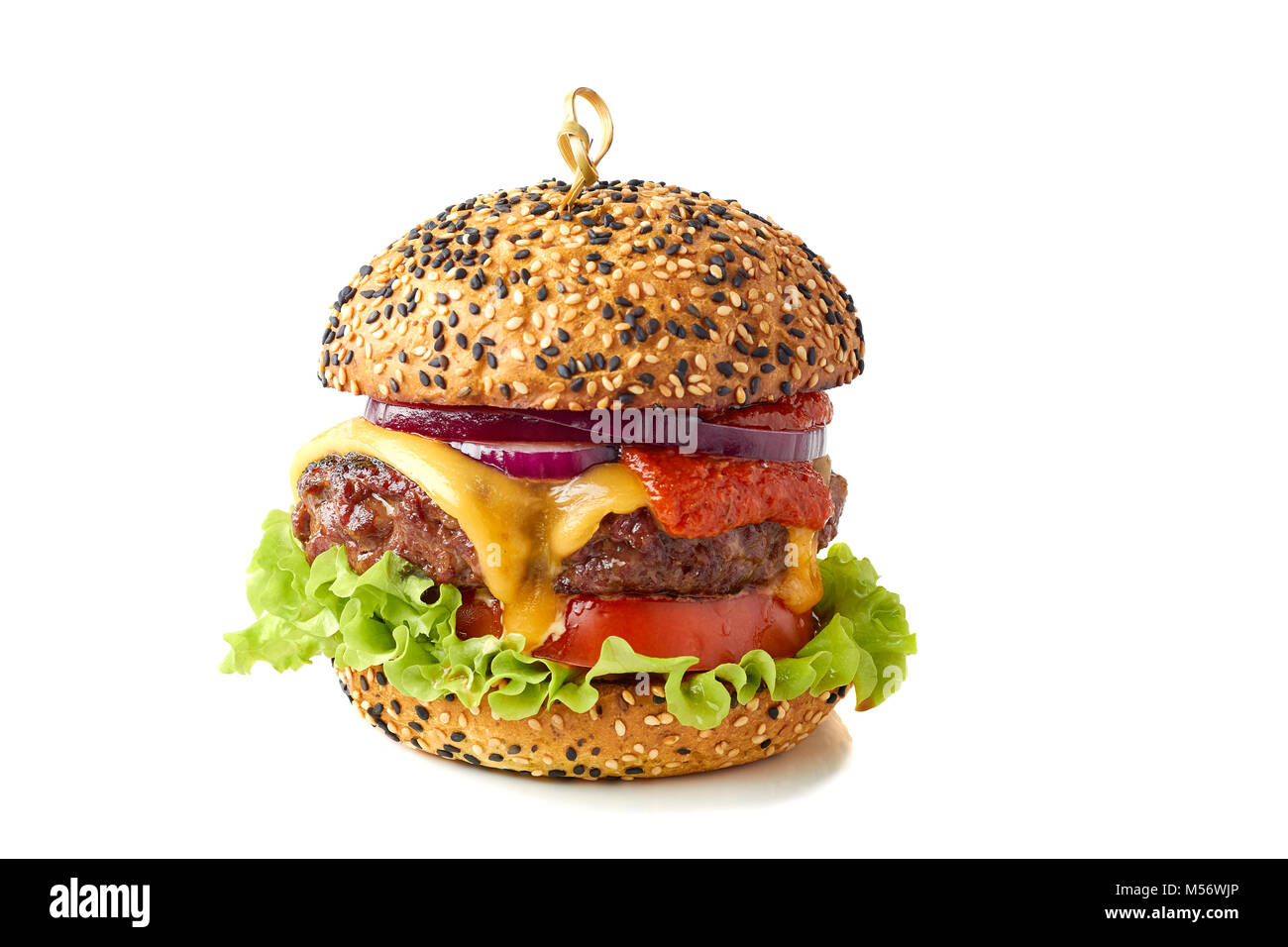 Leckere Cheeseburger auf Weiß Stockfoto