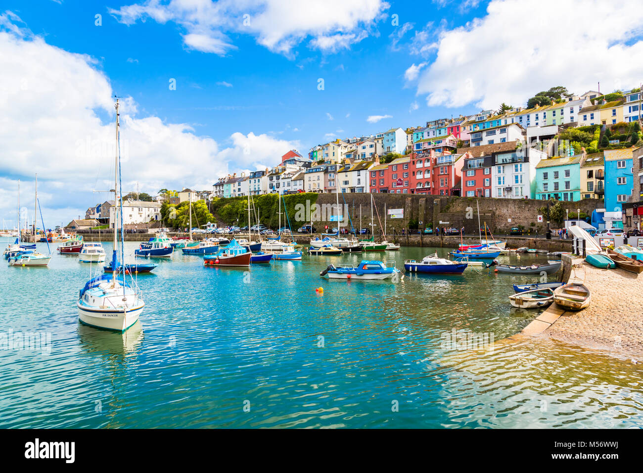 Ein Blick auf den Hafen von Brixham in South Devon, Großbritannien. Stockfoto