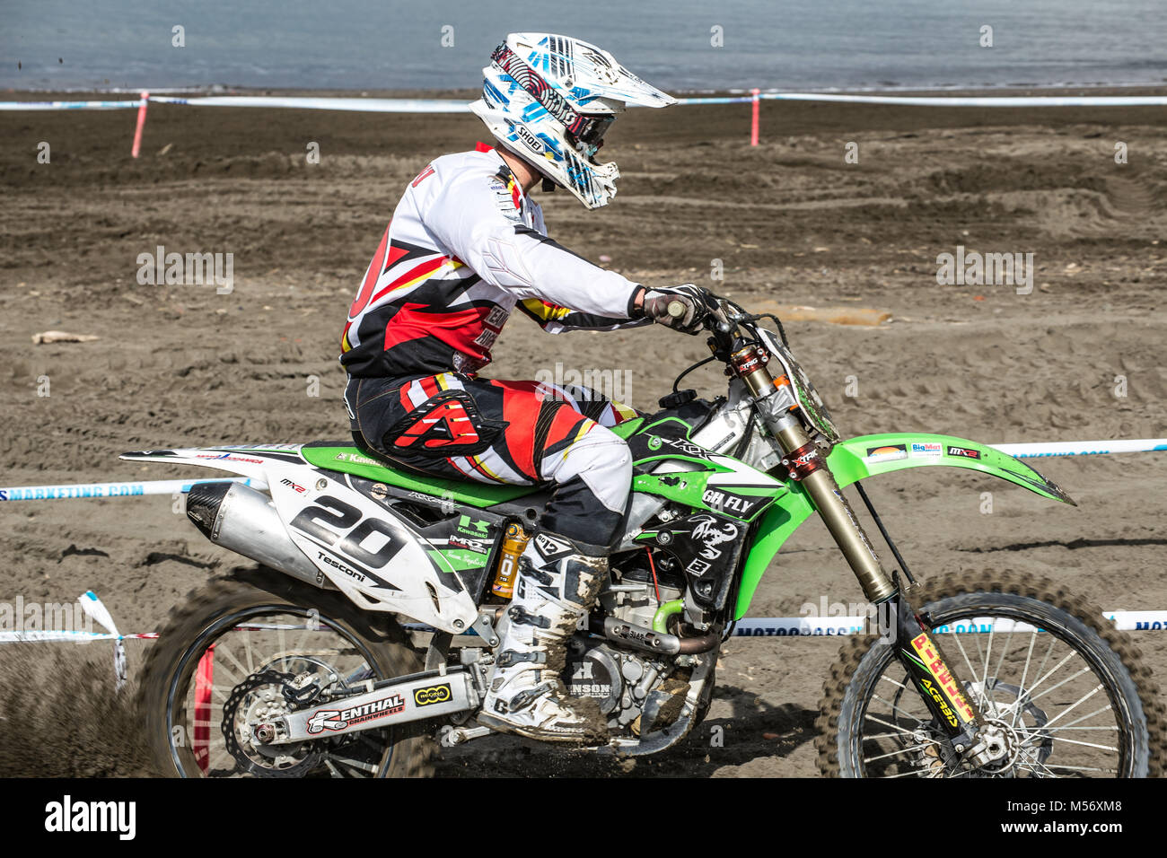 Genua, Italien, 1. MÄRZ 2015 - Motocross Rennen am Strand in Genua, Italien am 01. März 2015 Stockfoto