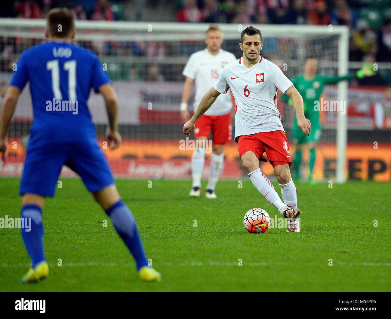 WROCLAW, Polen, 26. März 2016: Internationaler Fußball-Spiel Polen - Finnland o/p Tomasz Jodlowiec Stockfoto