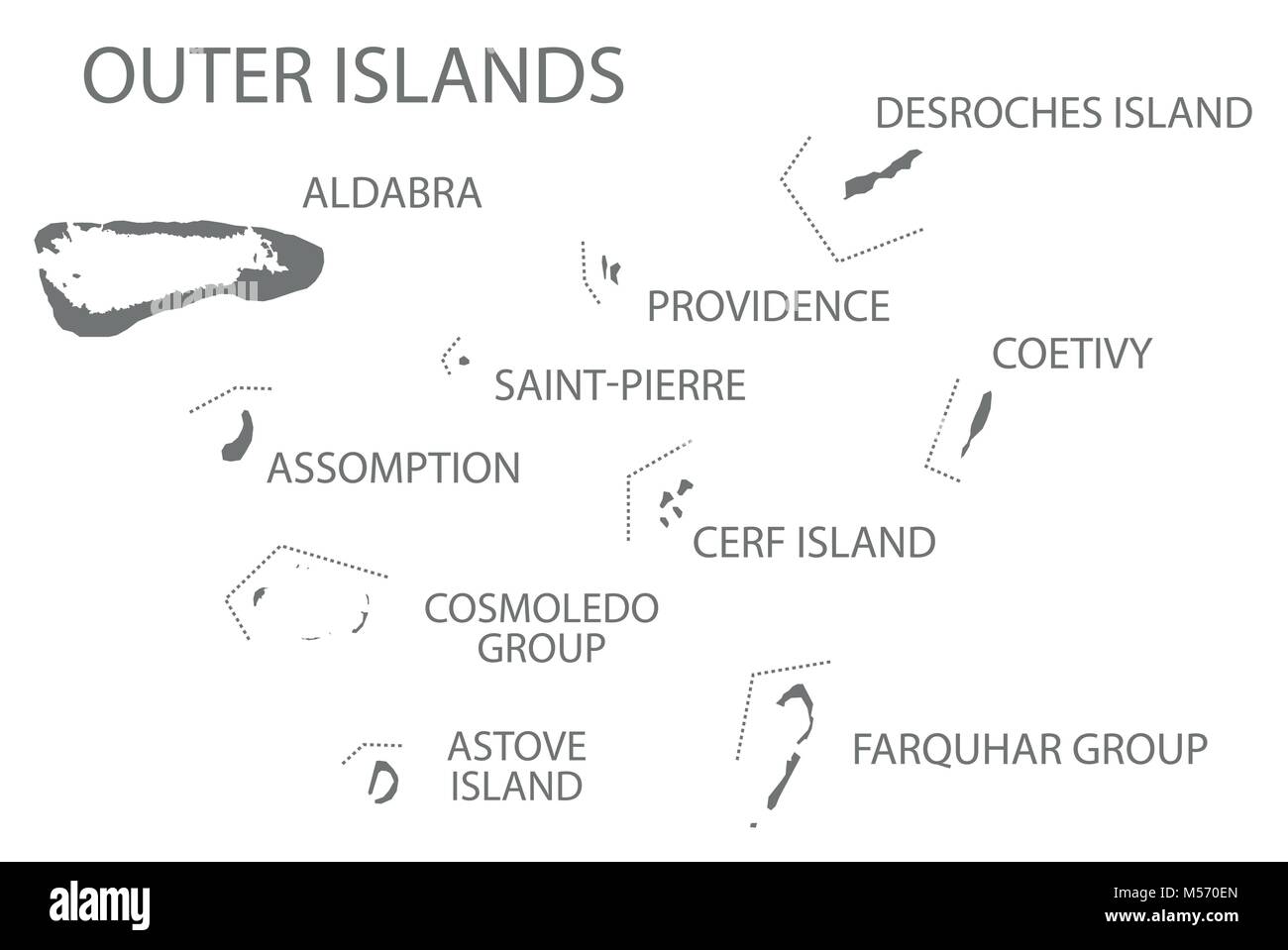 Äußere Seychellen Inseln Karte grau Abbildung Silhouette Stock Vektor
