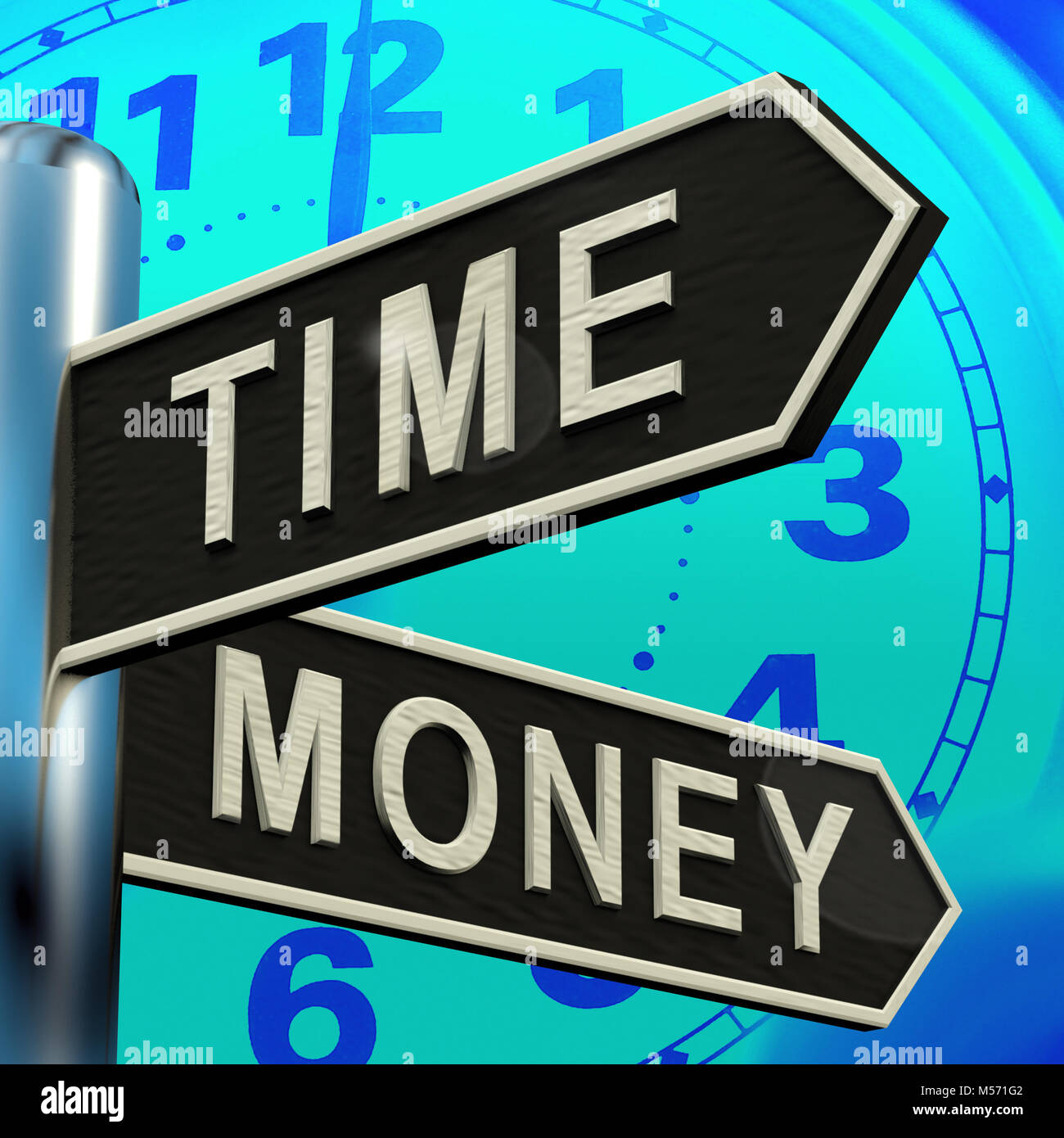 Zeit Geld Wegweiser zeigt die Betriebsstunden sind Wichtiger 3 Abbildung d Stockfoto