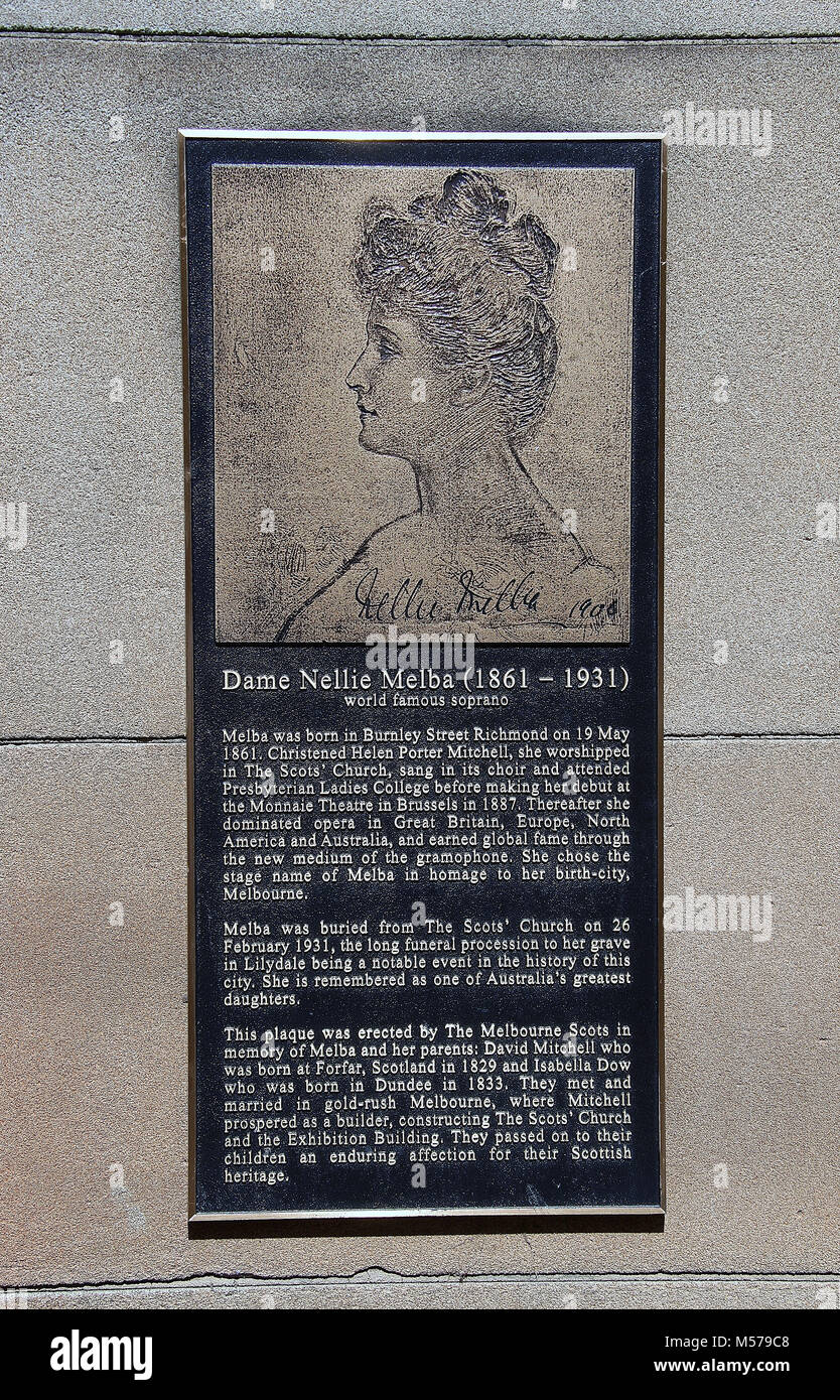Dame Nellie Melba Plakette in Melbourne Stockfoto