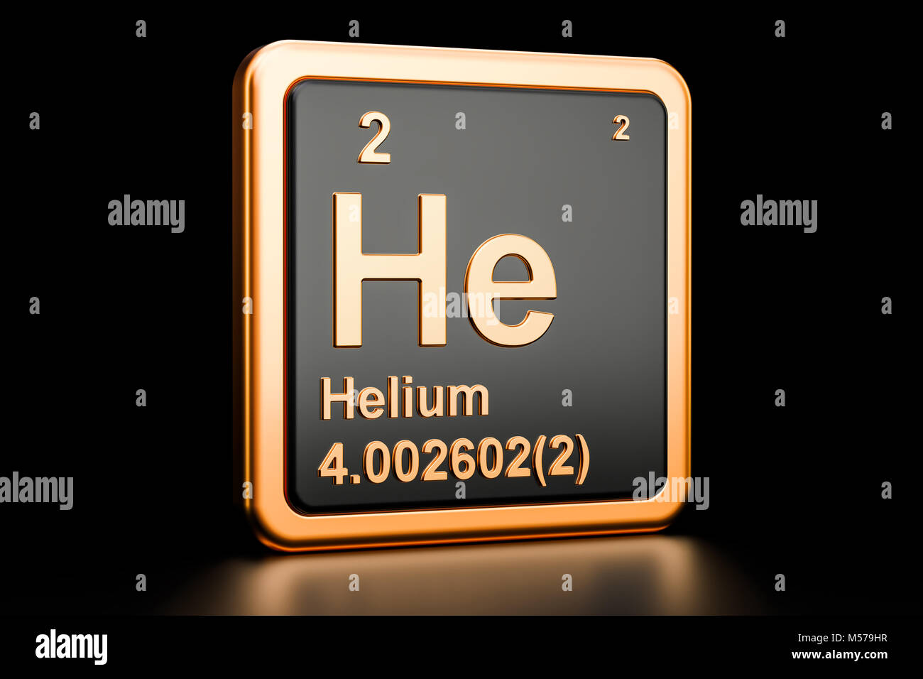 Er Helium, chemisches Element. 3D-Rendering auf schwarzem Hintergrund Stockfoto