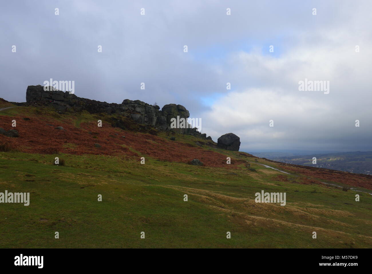 Kuh & Kalb Felsen, Ilkley, West Yorkshire Stockfoto