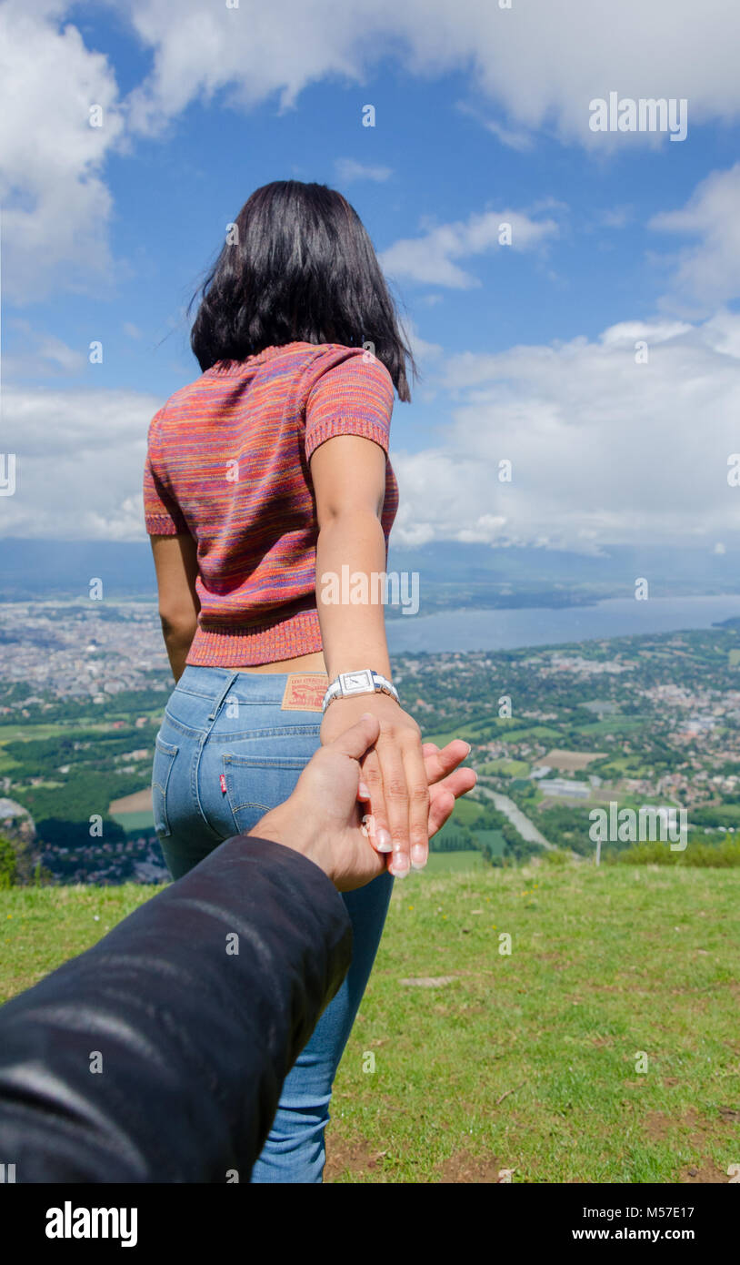 Mich zu der Stadt Genf Folgen aus über Mont Saleve, Frankreich. Stockfoto