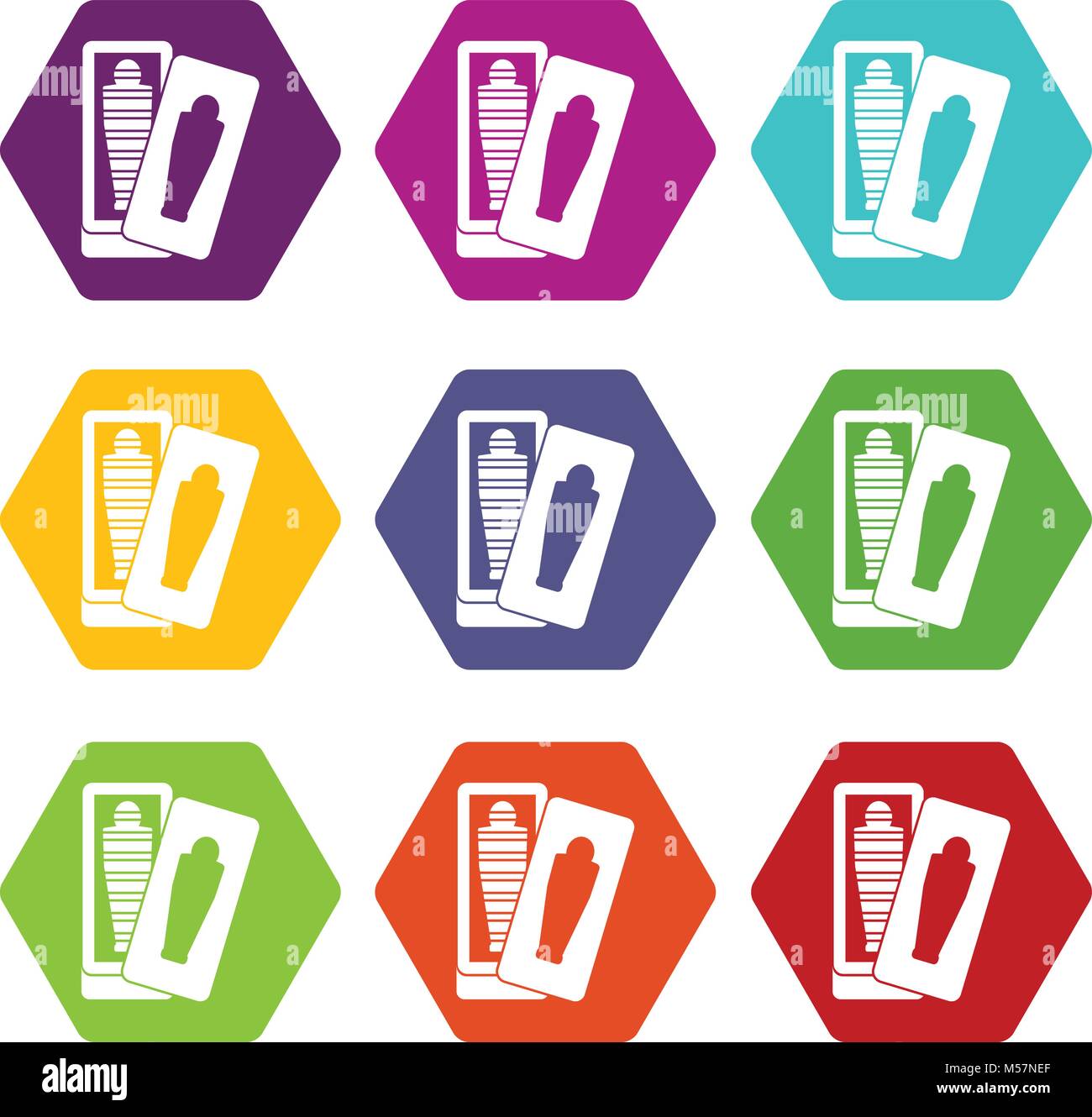 Mumie Sarkophag Icon Set Farbe hexaeder Stock Vektor