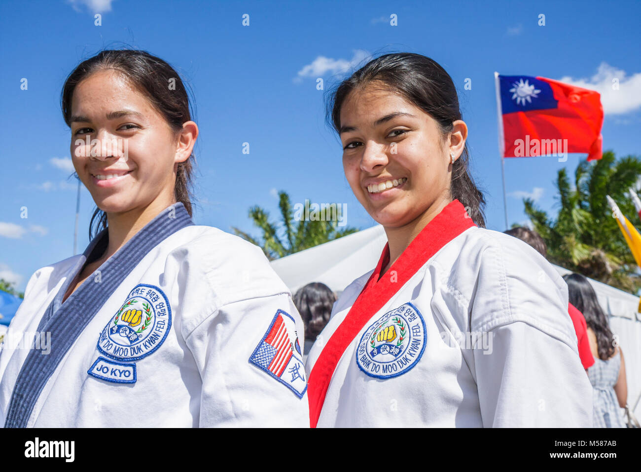 Miami Florida, Homestead, Redlands, Fruit & Spice Park, Asian Culture Festival, Festivals fair, Soo Bahk do Moo Duk Kwan, koreanische Kampfkunst, Frau weibliches Wom Stockfoto