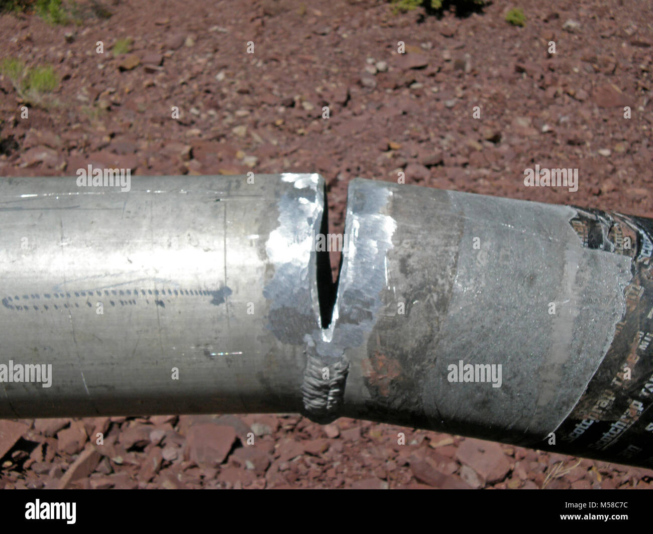 Grand Canyon National Park Trans Canyon Pipeline TCP. Detail einer Pause in einem Abschnitt des Trans-canyon Wasserlinie. Stockfoto